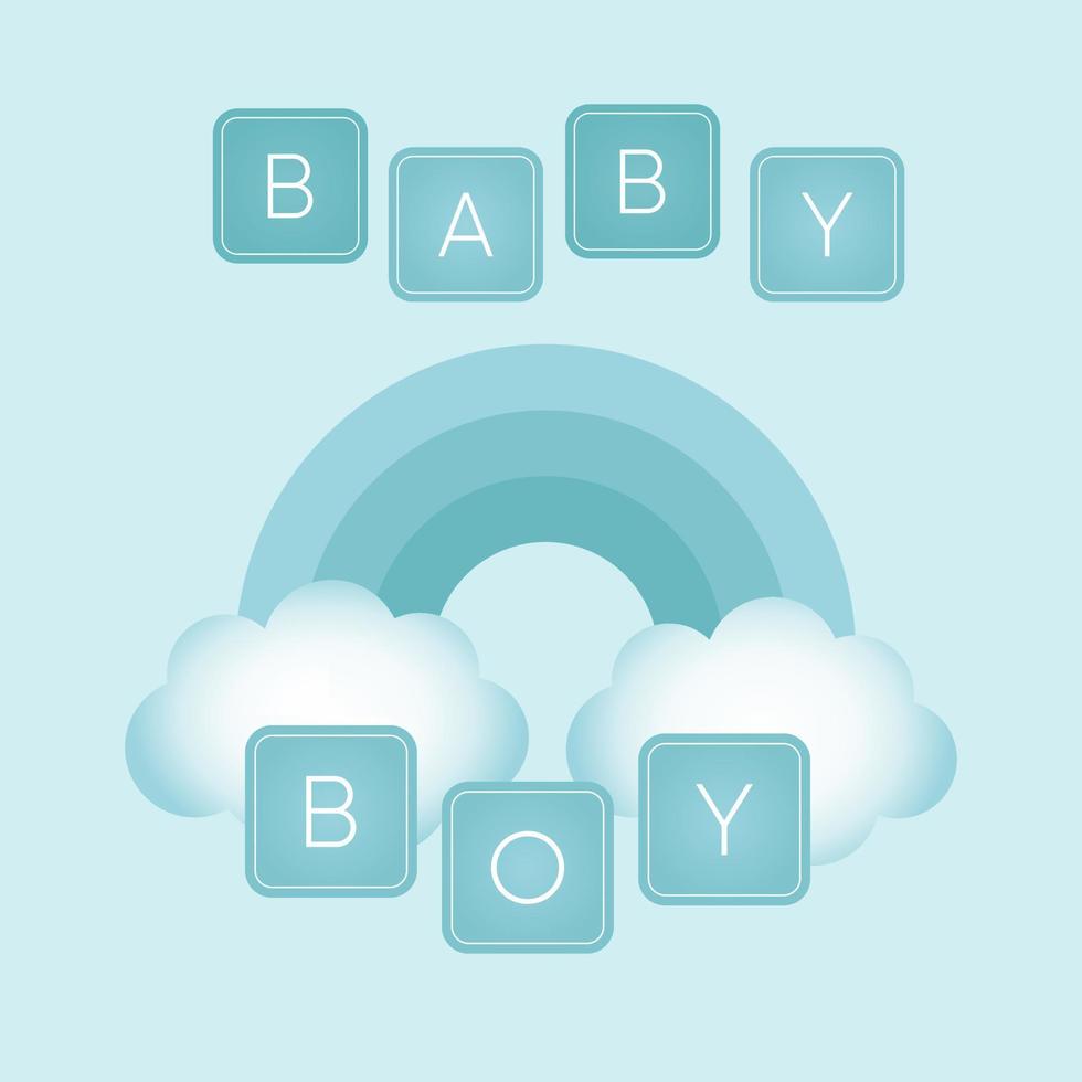 Baby shower banner with rainbow and text Baby Boy on blue background. It s a boy. vector