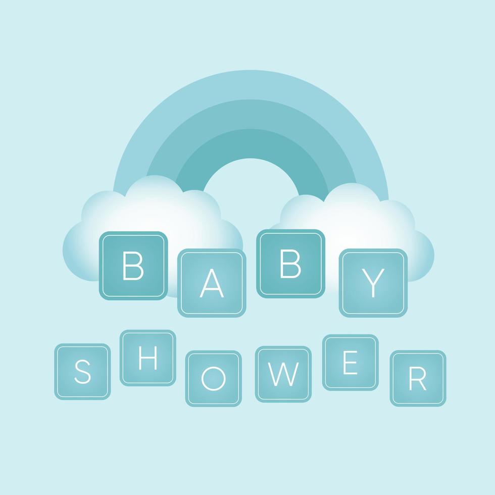 Baby shower banner with rainbow and text Baby Shower on blue background. It s a boy. vector