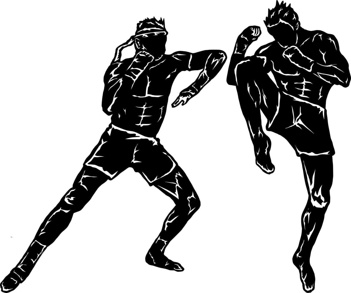 muay thai boxing fighter icon logo silhouette vector