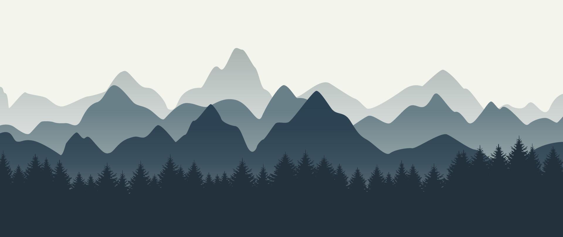 Mountain landscape with trees.  Outdoor and hiking concept. Seamless mountains background. Vector illustration.