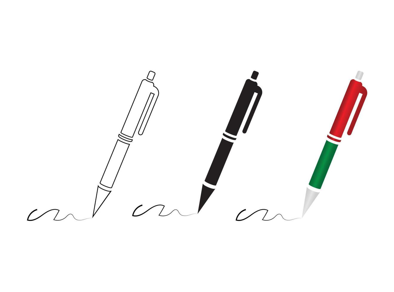 Elegant Pen and Signature Icon Vector Illustration Set, Sleek Writing Instruments for Business and Personal Use