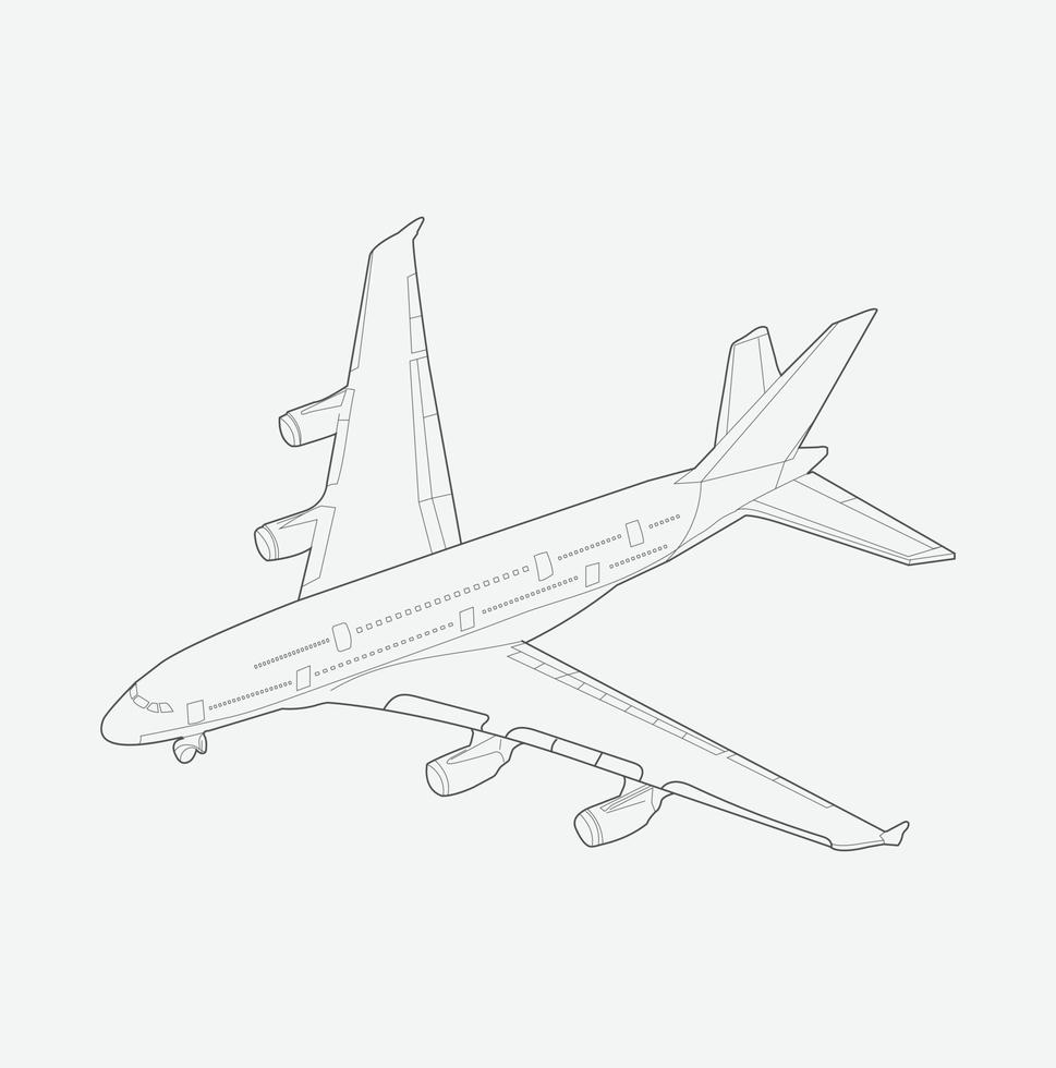 Sleek Airplane Outline Vector Illustration, Minimalist Aircraft Silhouette Design