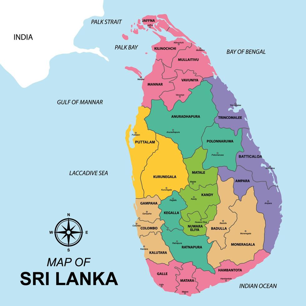 sri lanka mapa con distrito nombre vector