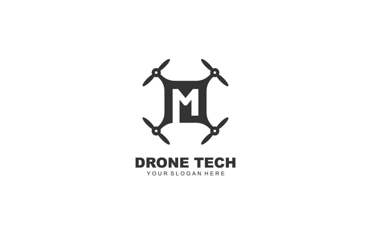 M Drone logo design inspiration. Vector letter template design for brand.