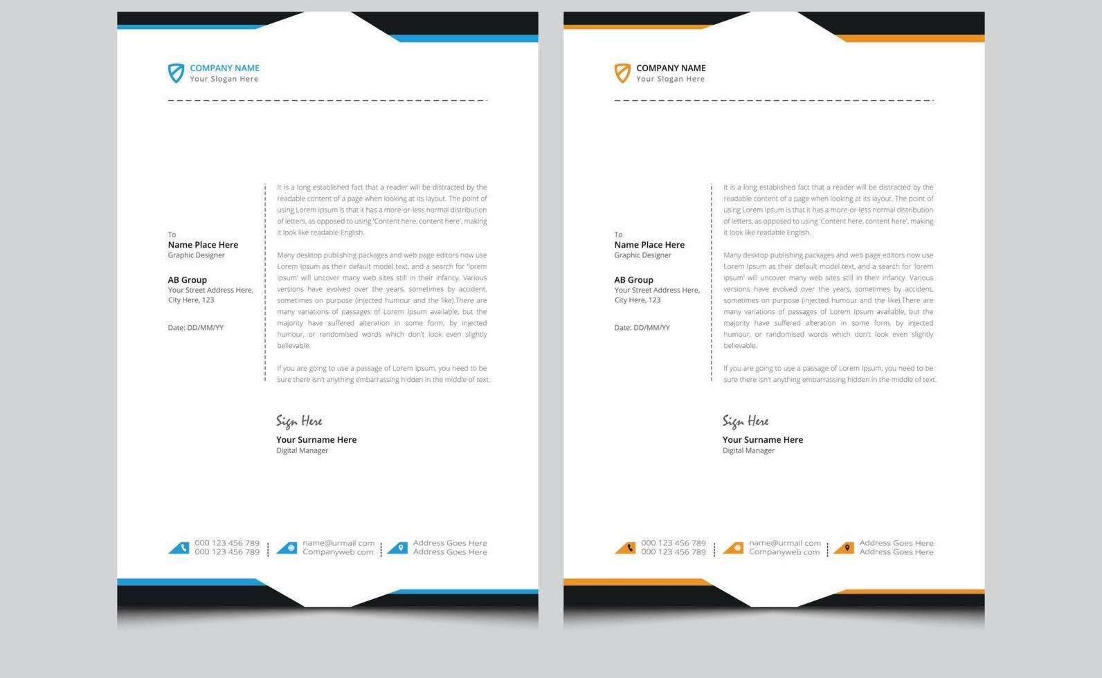 Simple minimal abstract elegant company creative modern professional corporate identity business style letterhead template design. vector