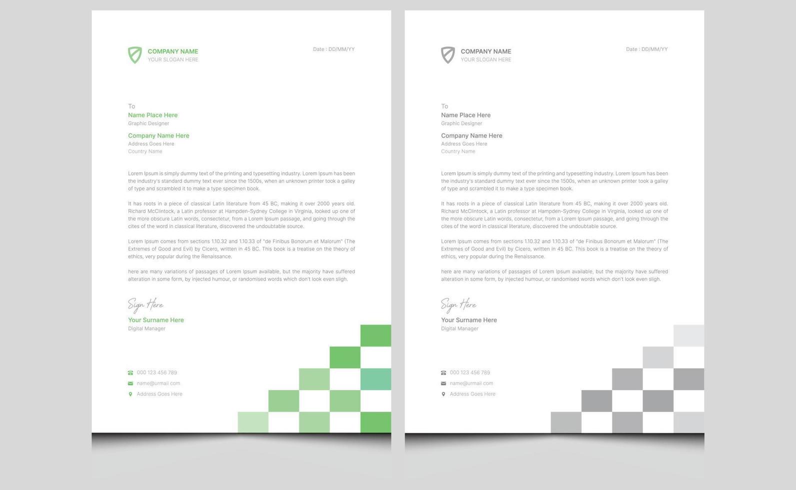 Abstract minimal clean creative elegant modern professional company corporate identity business style letterhead design template. vector