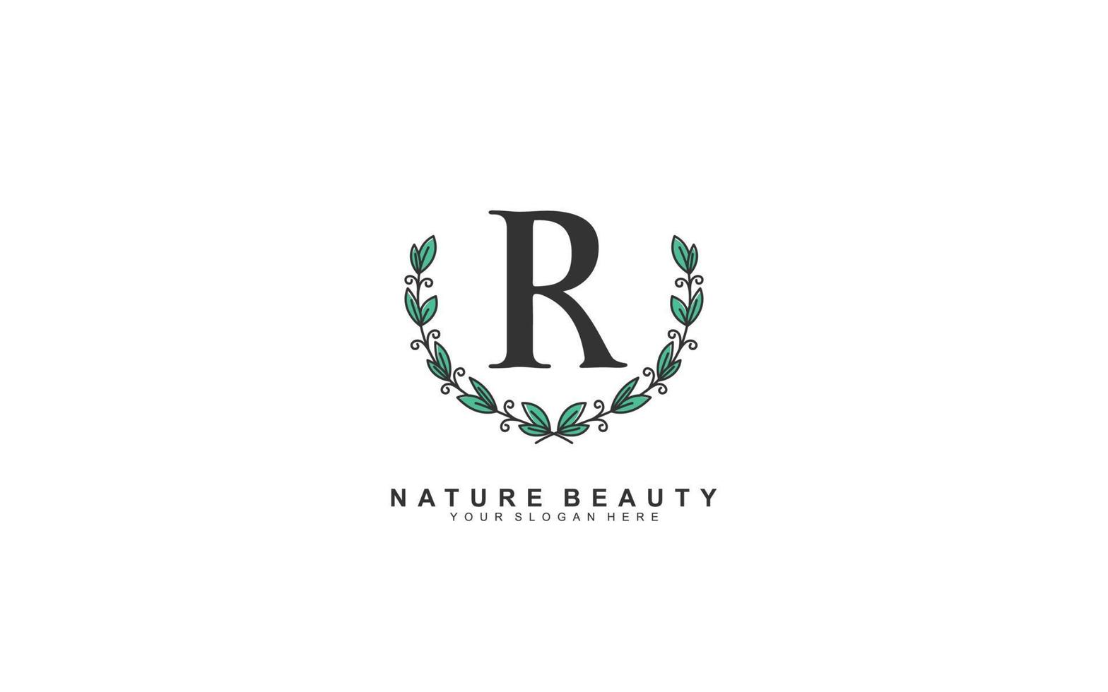 R beauty floral logo design inspiration. Vector letter wedding template design for brand.