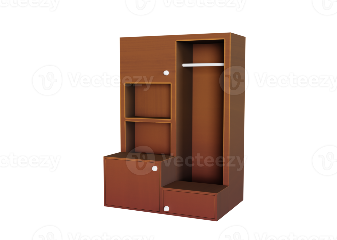 Stylish Wooden Wardrobe 3D Model png