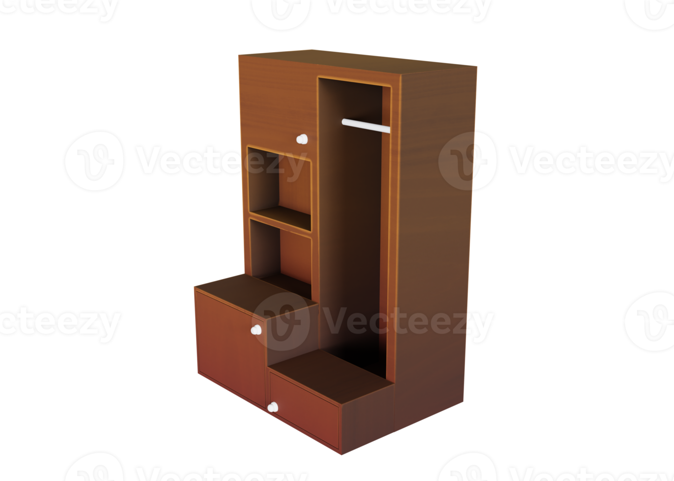 Stylish Wooden Wardrobe 3D Model png
