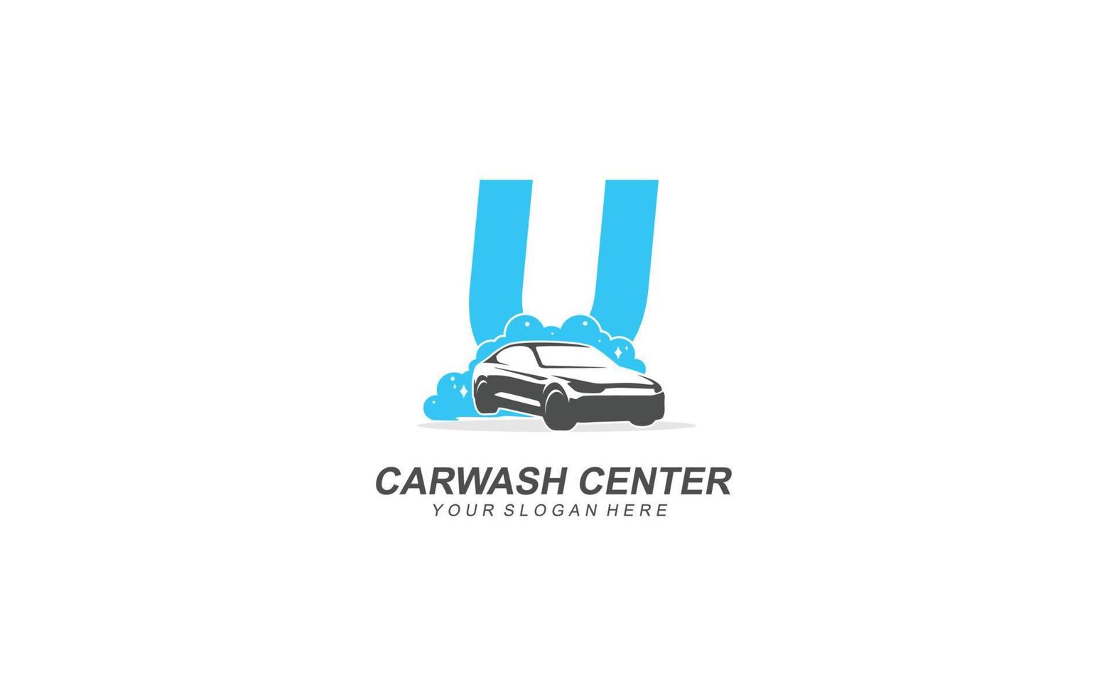 U Car wash logo design inspiration. Vector letter template design for brand.