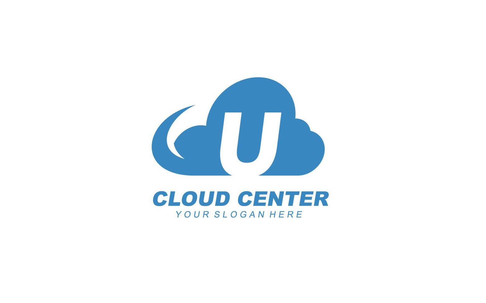 U cloud logo design inspiration. Vector letter template design for brand.