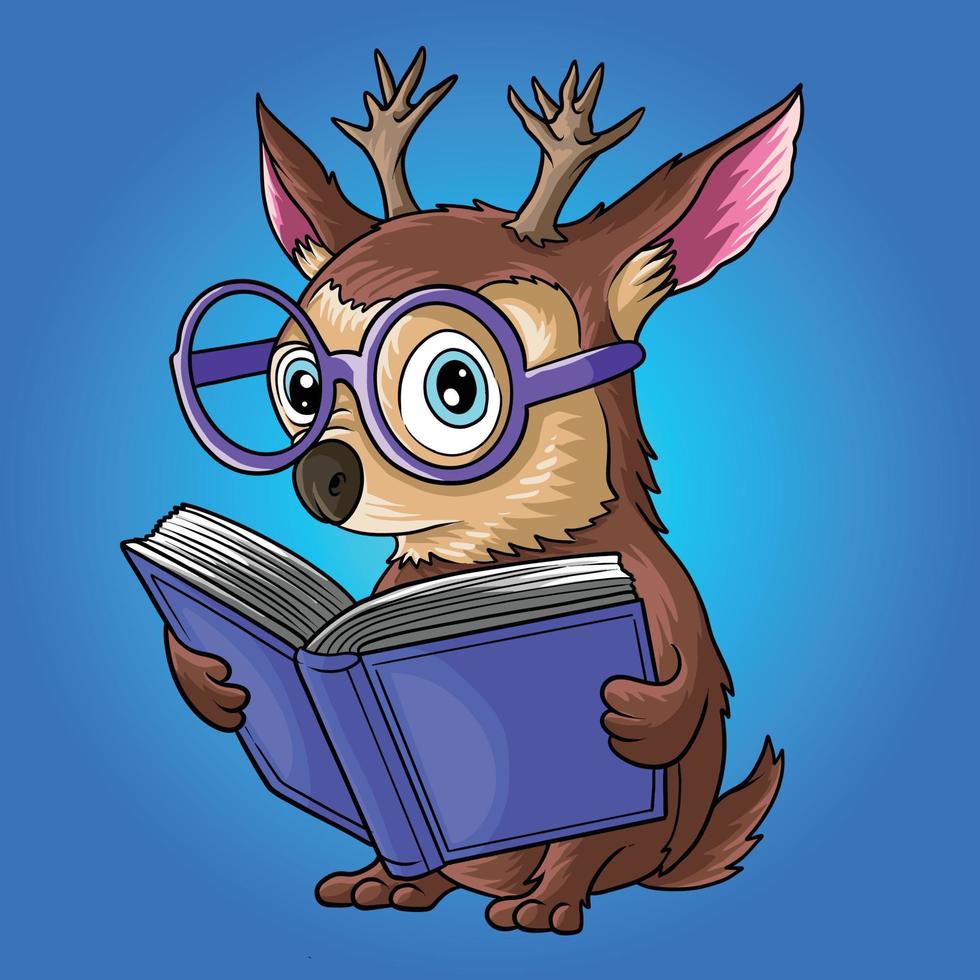 bebé ciervo leyendo libro dibujos animados vector