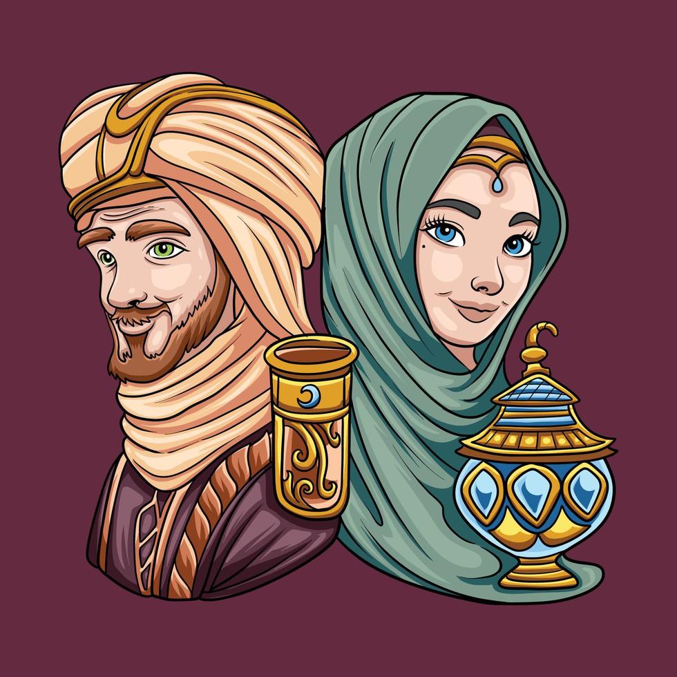 Arabic Muslim King and Queen Cartoon vector