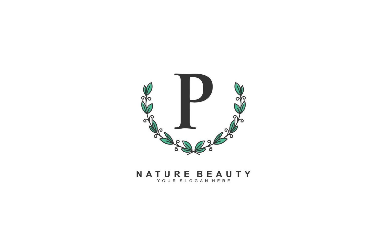 P beauty floral logo design inspiration. Vector letter wedding template design for brand.