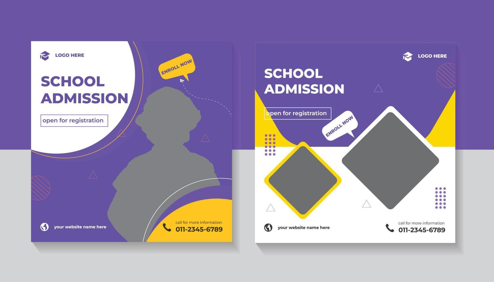 Modern School education admission web banner and social media post template vector