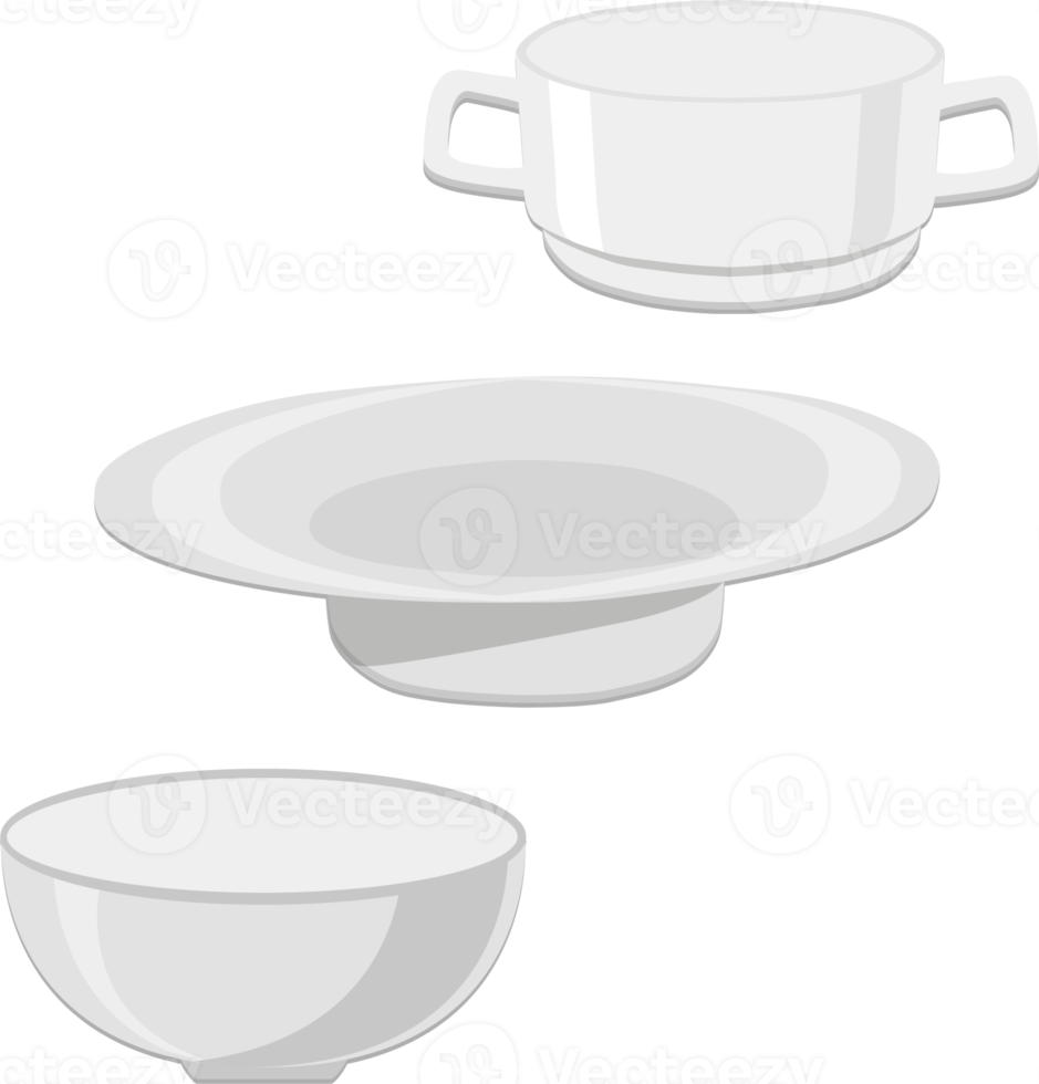 Set of empty glass soup bowls png