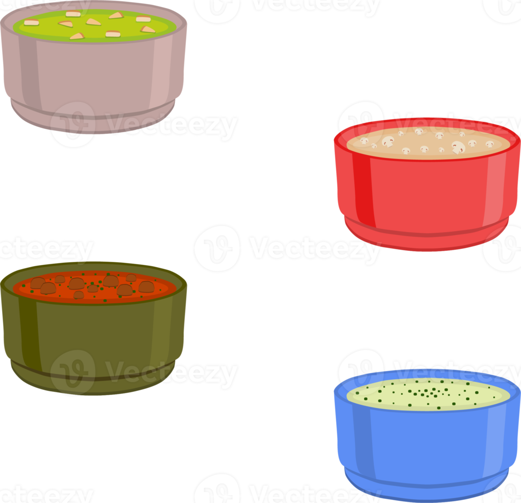 Various ceramic bowl of soup png