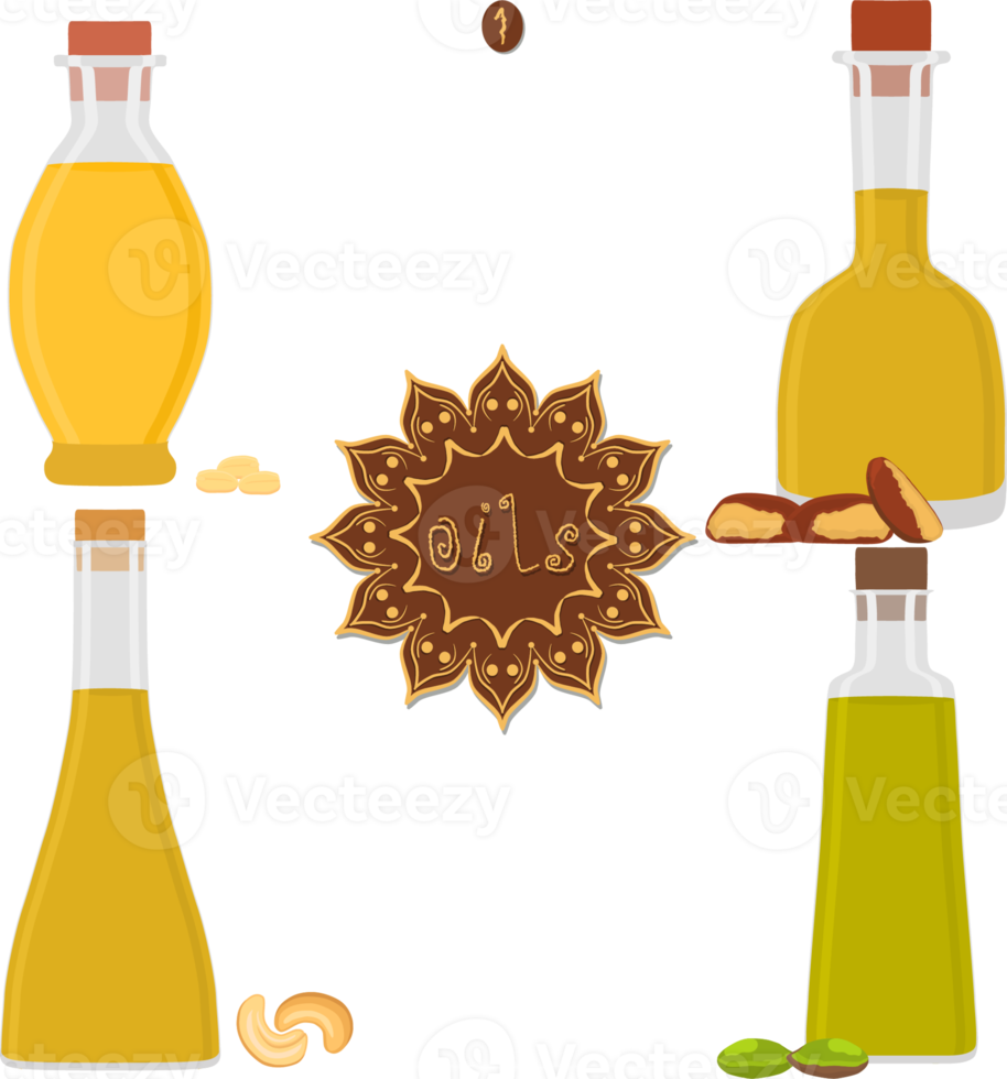 Various sweet tasty oil in glaas bottles png