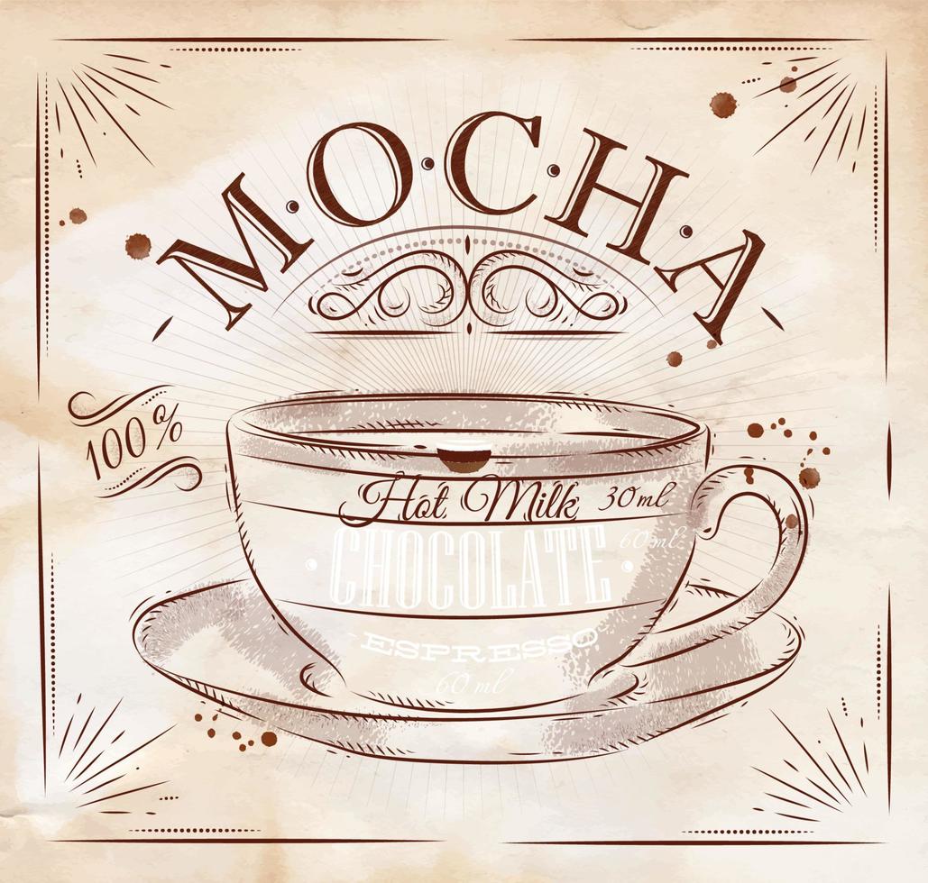 póster café moca en Clásico estilo dibujo con tiza en el pizarra vector