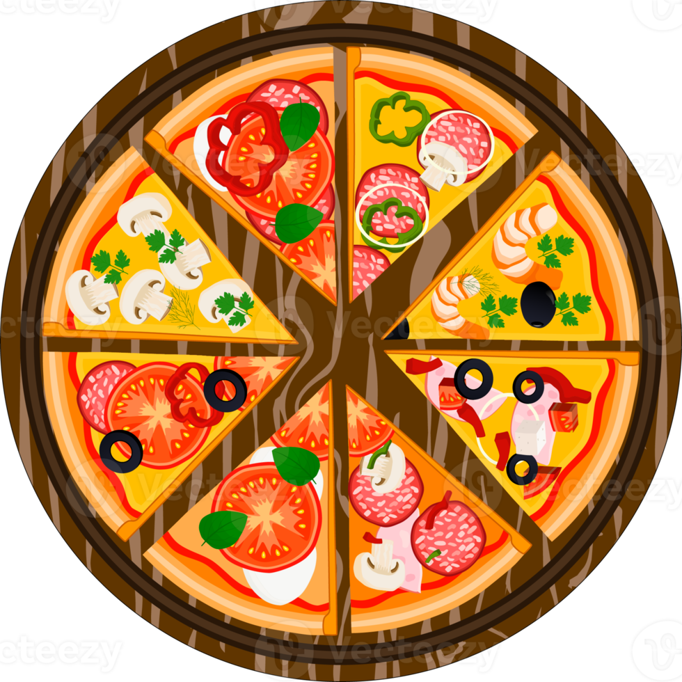 diverses pizzas savoureuses sucrées png