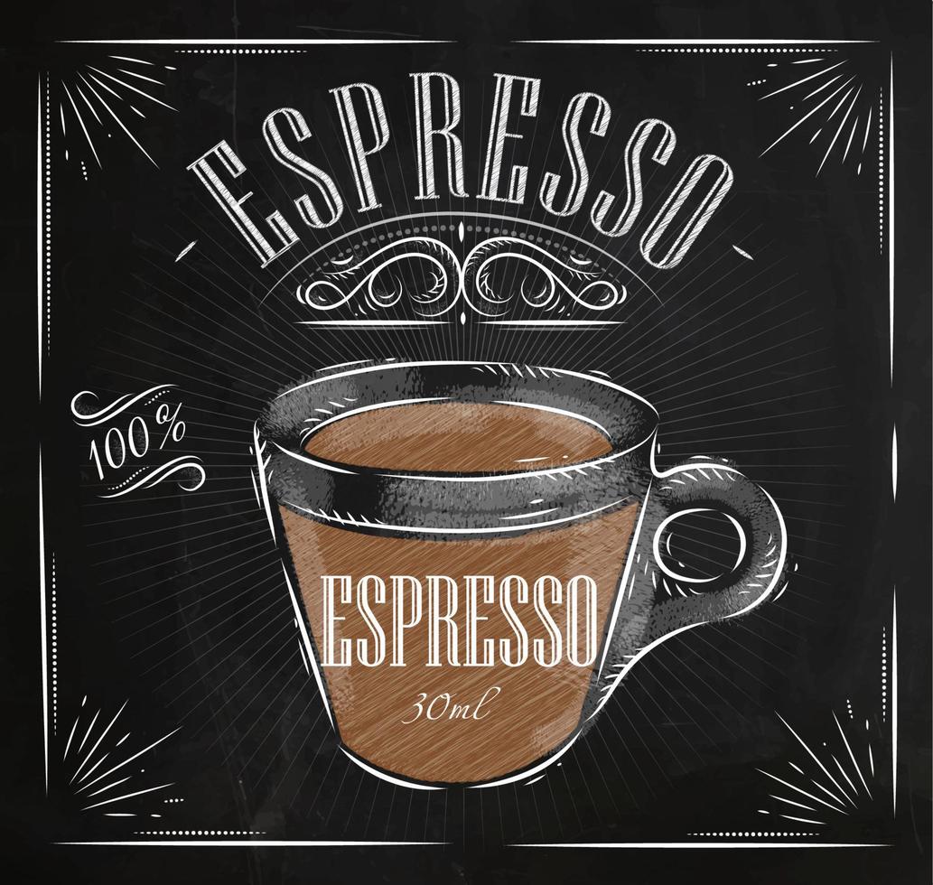 Poster coffee espresso in vintage style drawing with chalk on the blackboard vector