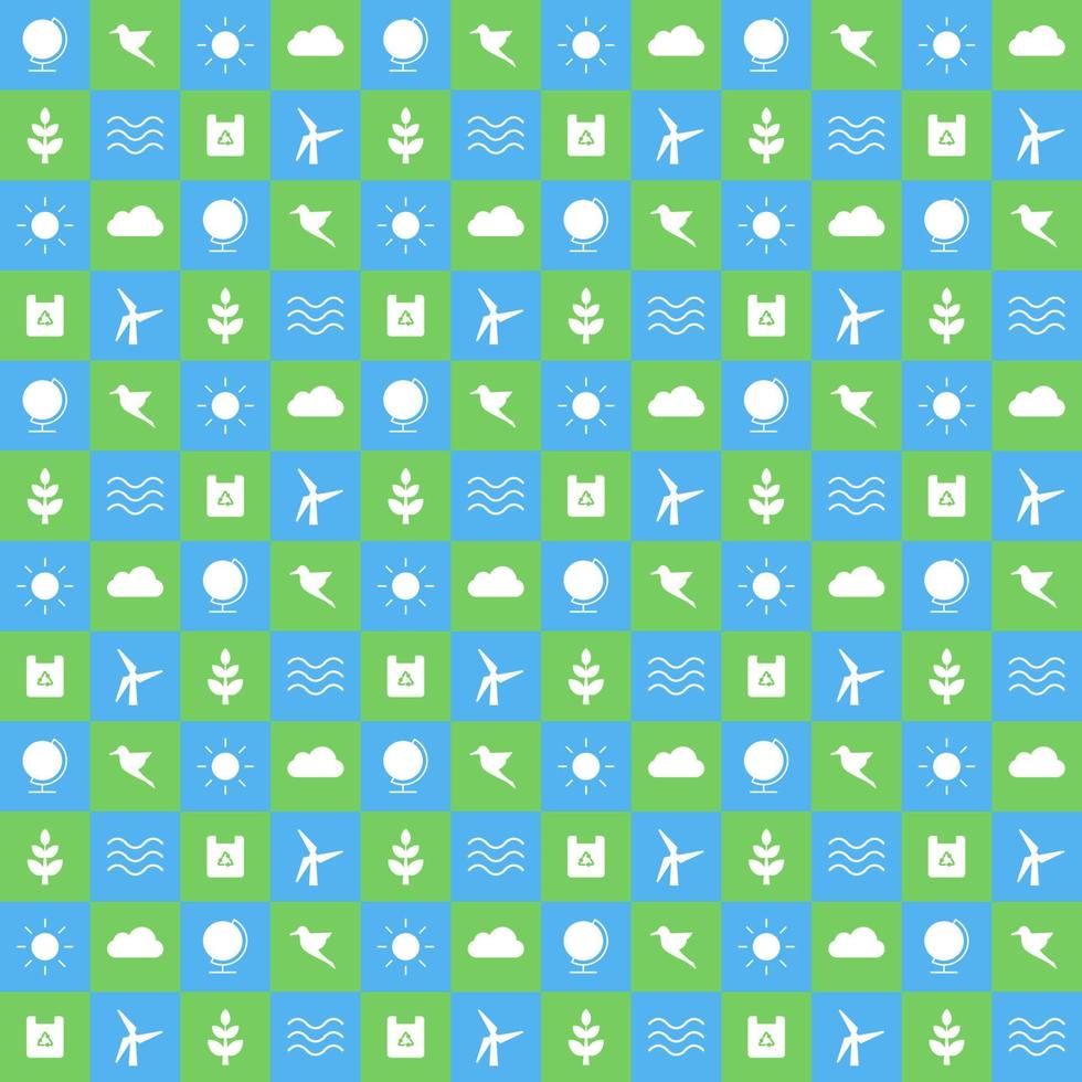 Earth Day Pattern Ecology Save Earth and Environment Green April Celebration Icons Tile Vector Illustration