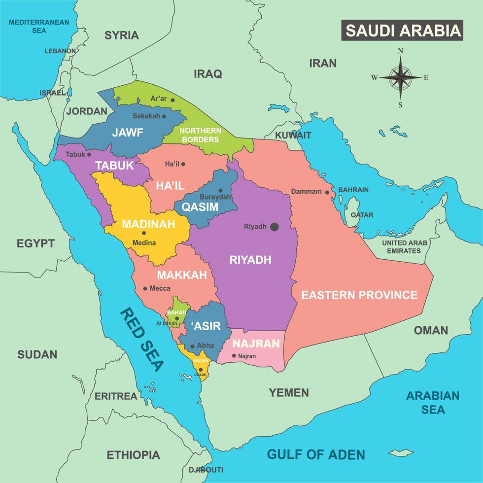 Saudi Arabia Map With Region Name vector