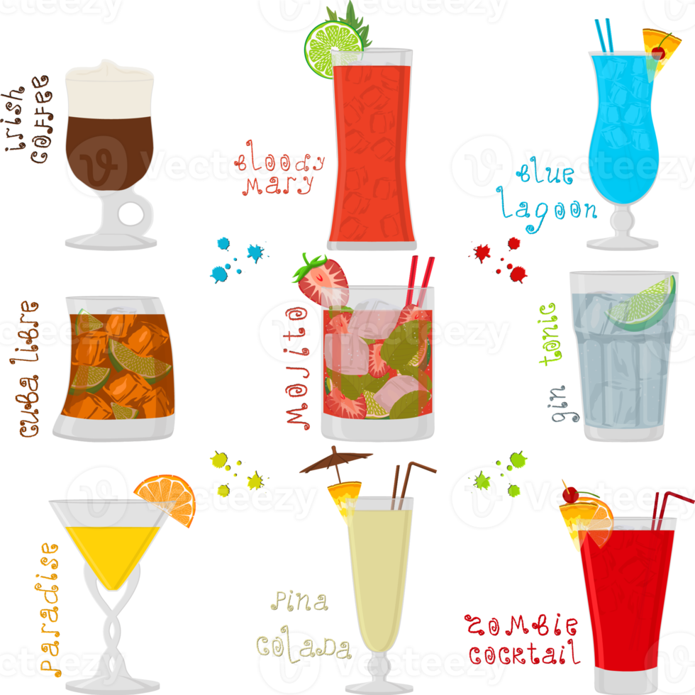 Various sweet tasty natural alcohol cocktail png