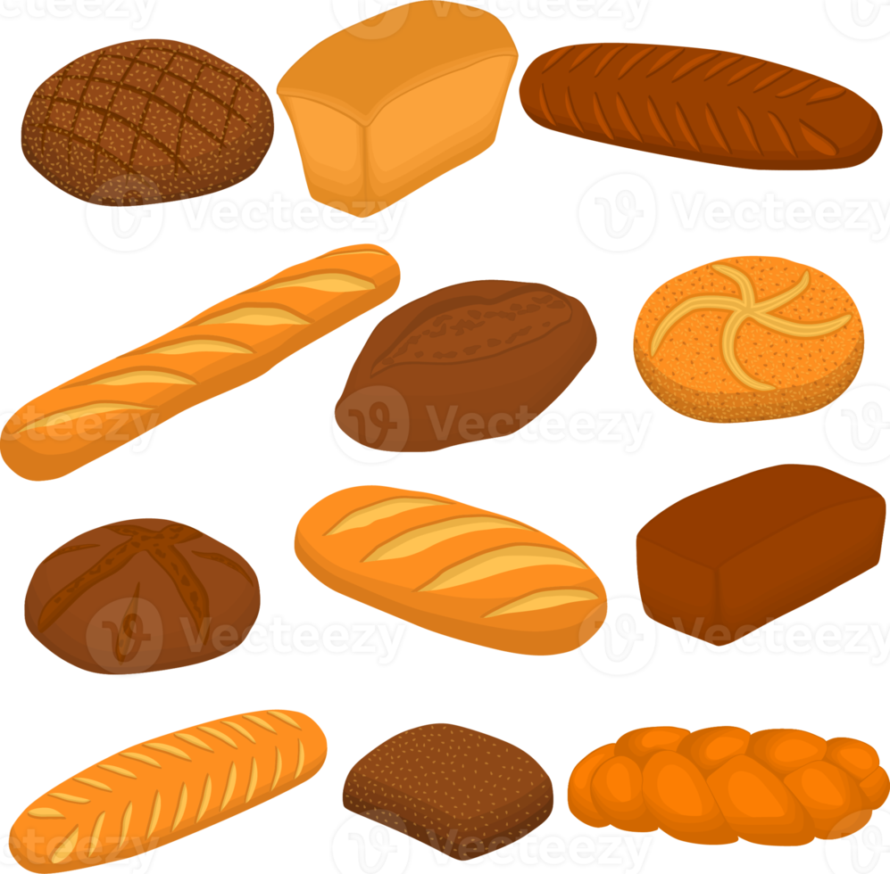 Various sweet tasty baked bread png