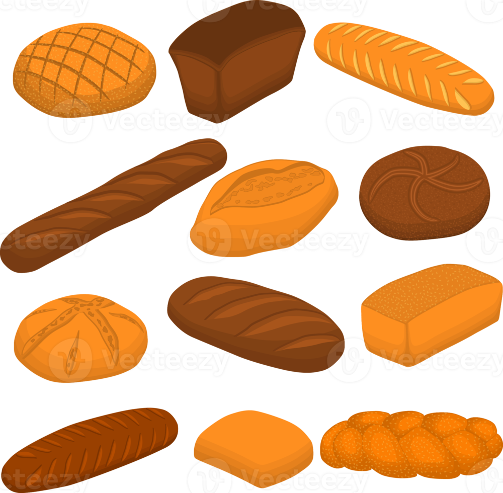 Various sweet tasty baked bread png