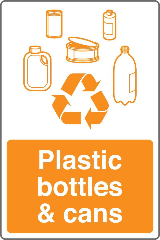 Recycling Waste Management Trash Bin Label Sticker Sign Plastic bottles cans vector