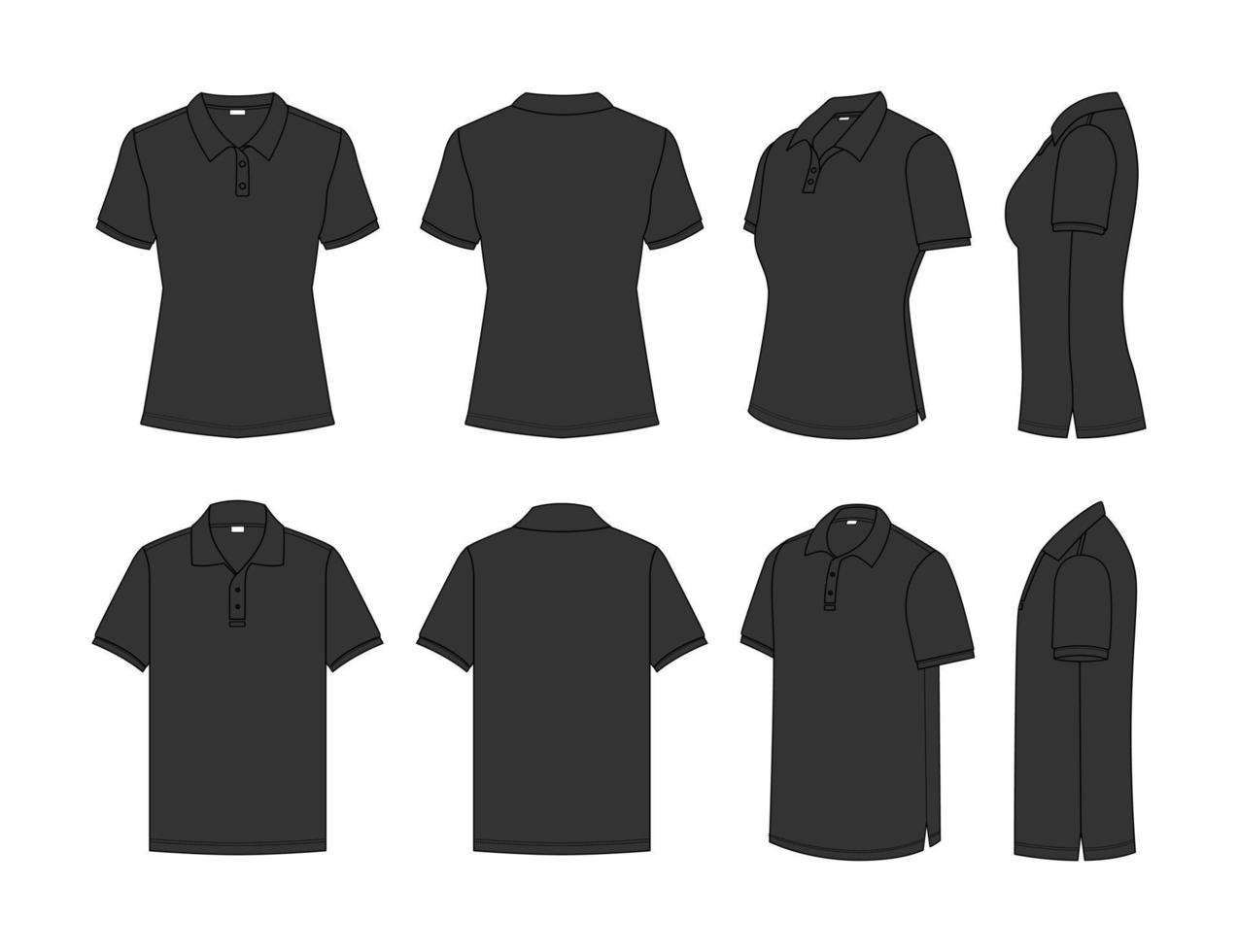 contorno negro hembra y masculino polo camisa vector