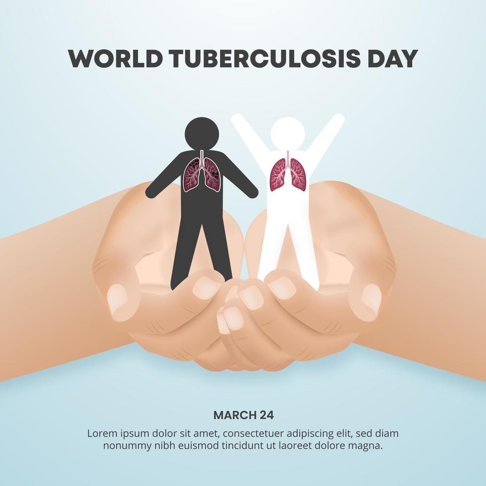 Square world tuberculosis day with hands holding human cutting paper vector