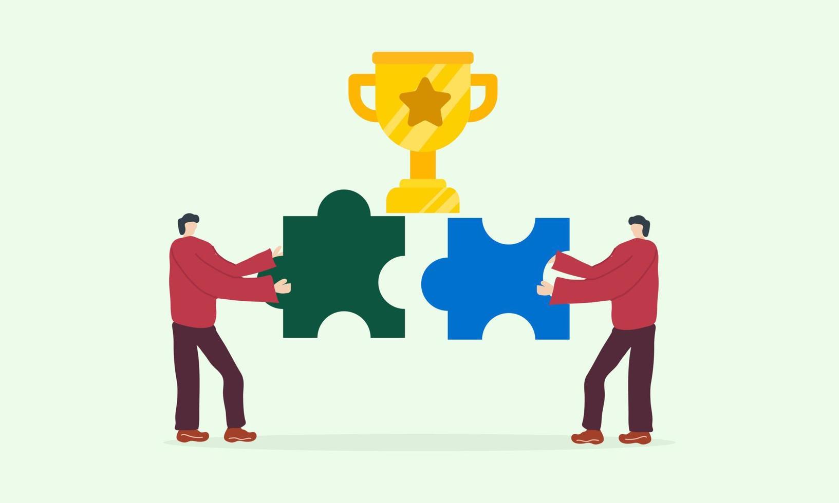 Business concept. Team metaphor. people connecting puzzle elements. Vector illustration flat design style. Symbol of teamwork, cooperation, partnership vector