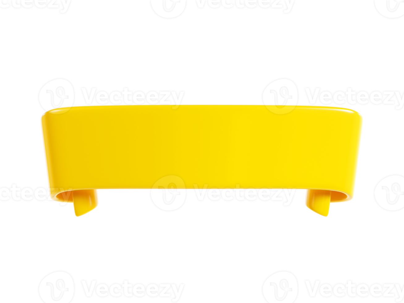 Ribbon text banner 3d render - yellow glossy rolled double tape for sale or promotion message. png