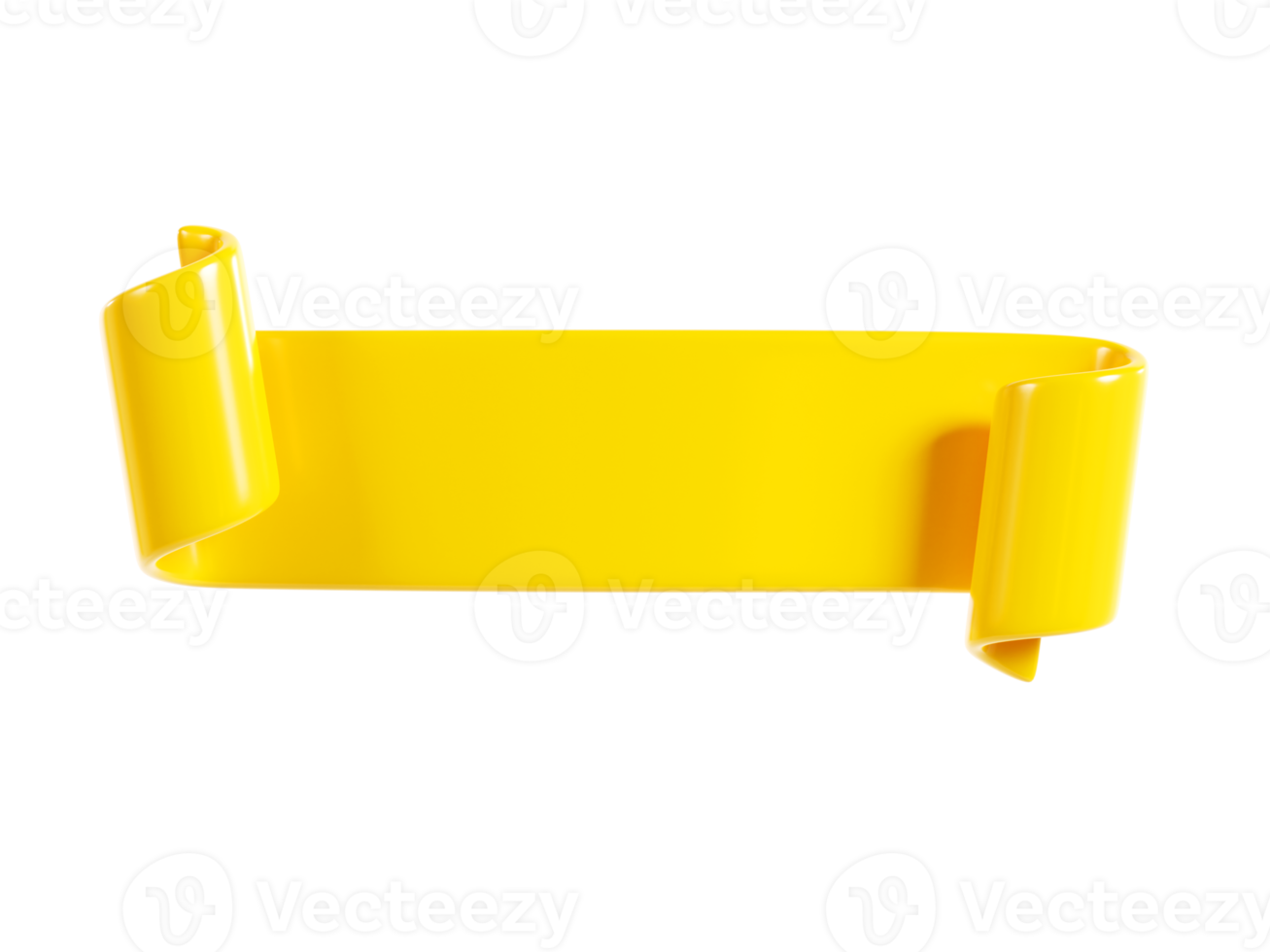 Ribbon text banner 3d render - yellow glossy rolled double tape for sale or promotion message. png