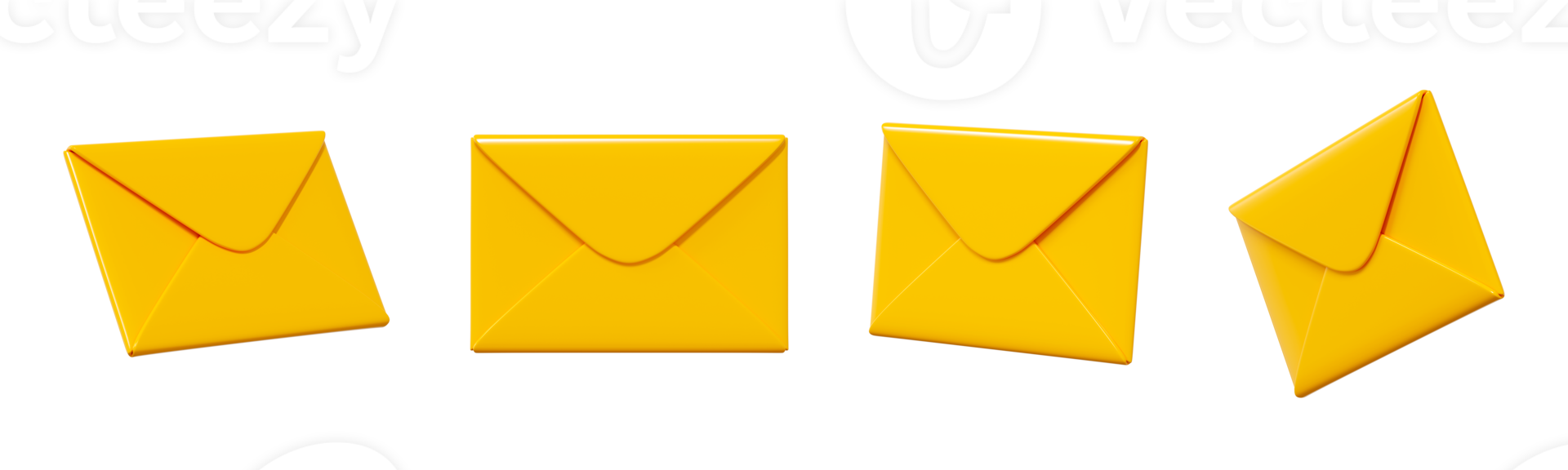 Mail 3d render - closed yellow paper envelope. Set of letter for notice or message. png