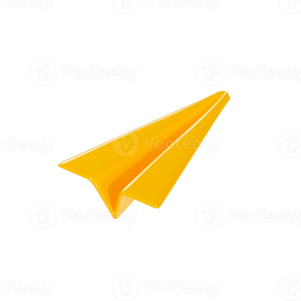 Paper plane 3d render - cartoon yellow origami airplane icon for email or new message concept. png