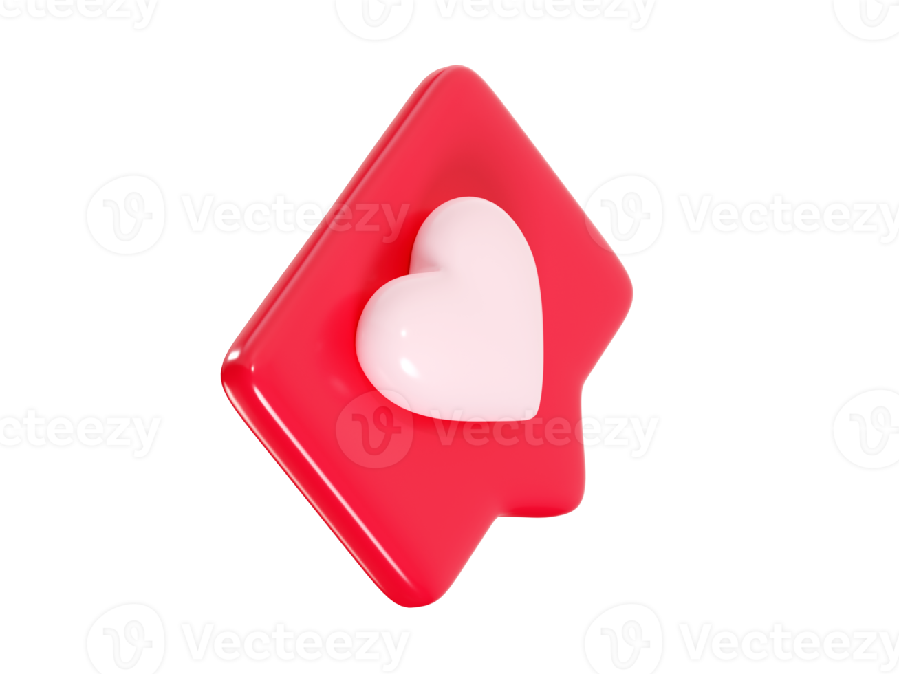 Speech bubble with heart 3d render icon - red love message or social media like notifications. png
