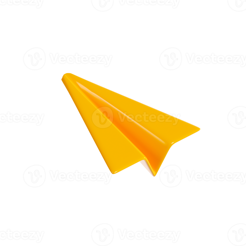 Paper plane 3d render - cartoon yellow origami airplane icon for email or new message concept. png