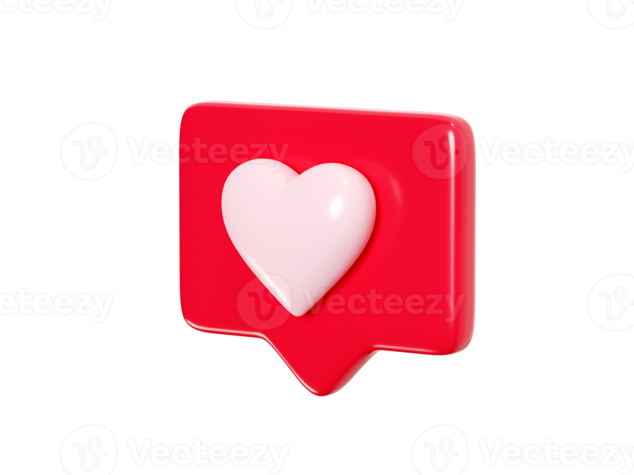 Speech bubble with heart 3d render icon - red love message or social media like notifications. png