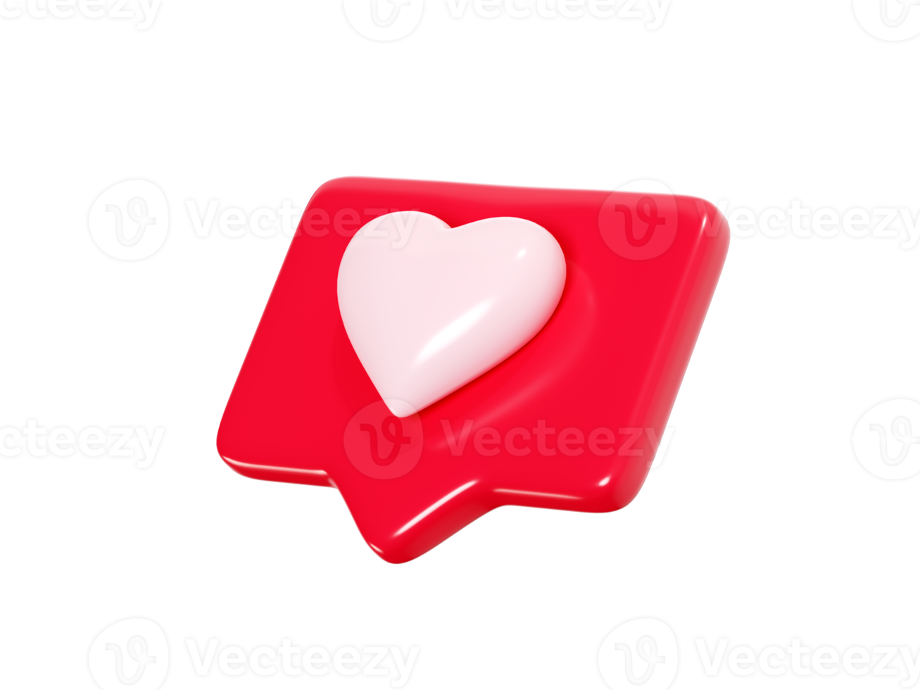 Speech bubble with heart 3d render icon - red love message or social media like notifications. png