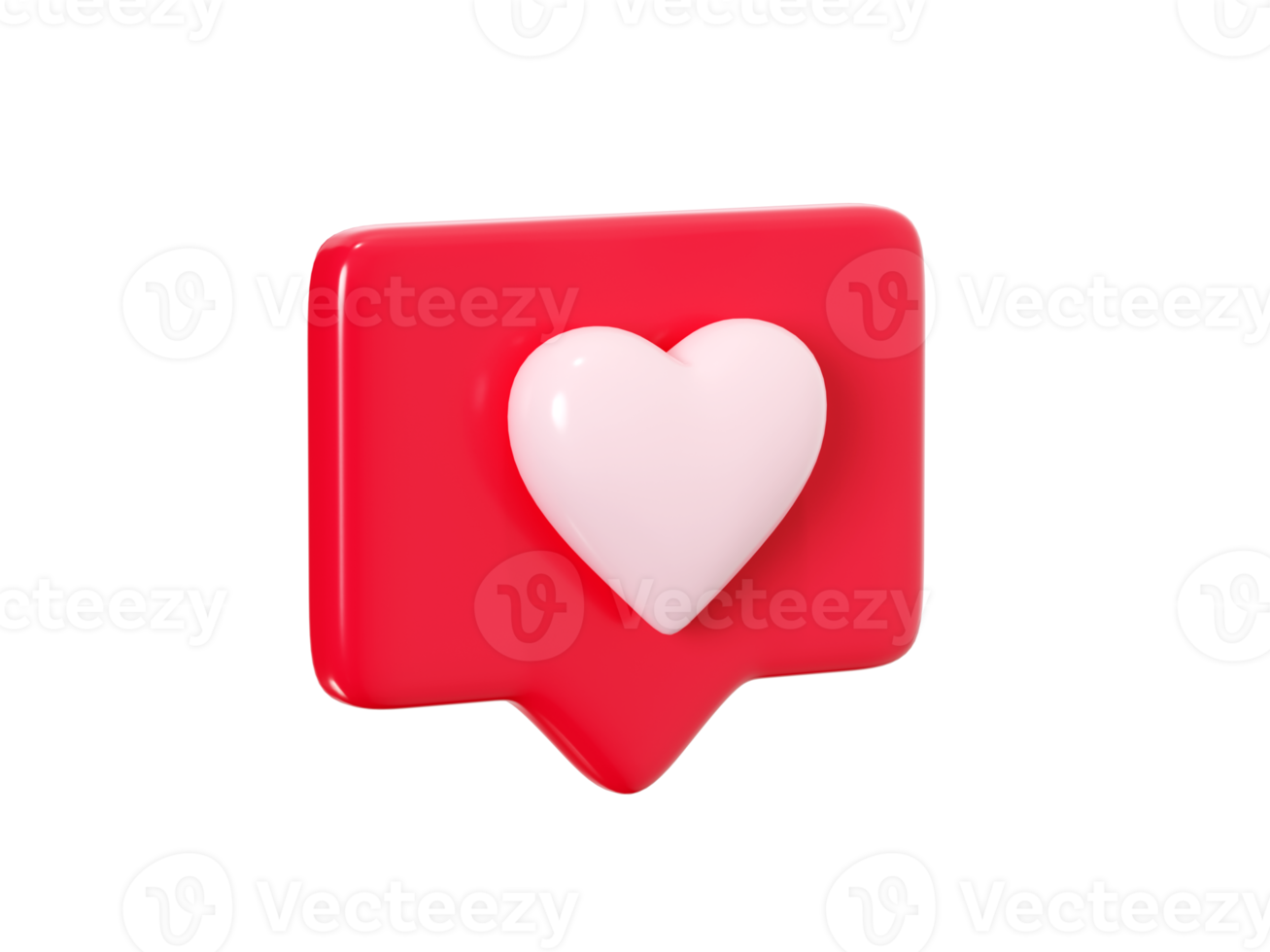 Speech bubble with heart 3d render icon - red love message or social media like notifications. png