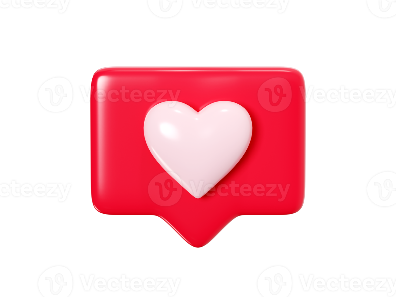 Speech bubble with heart 3d render icon - red love message or social media like notifications. png