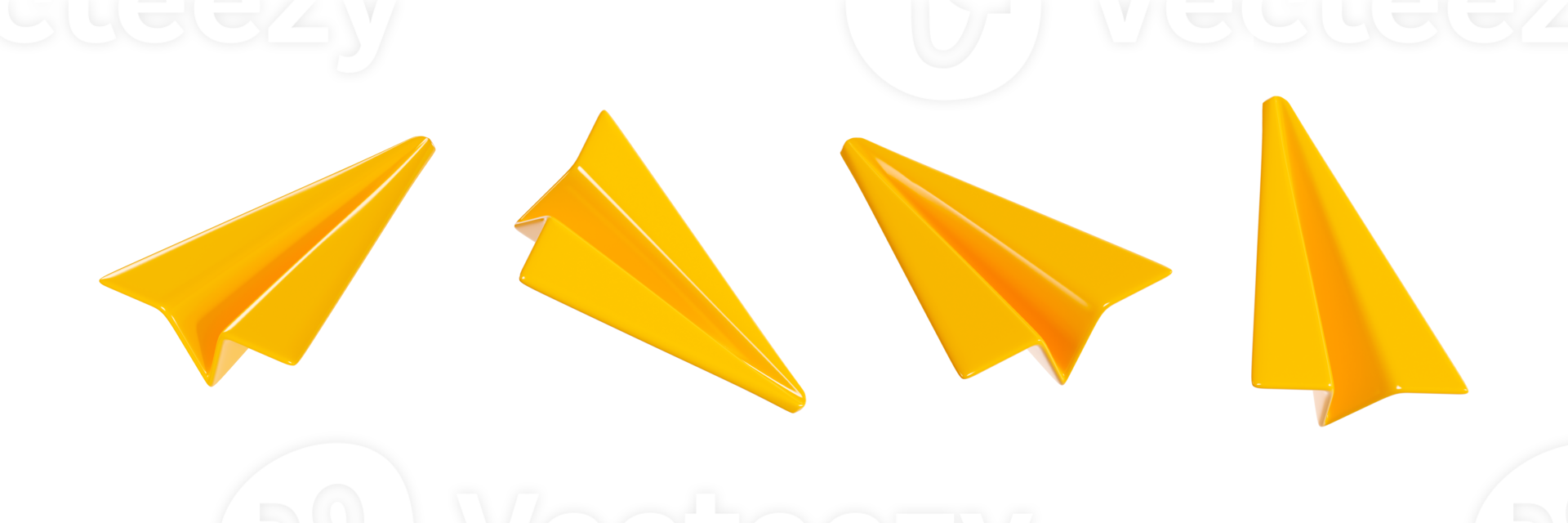 Paper plane 3d render - set of cartoon yellow origami airplane icon for email or new message concept. png