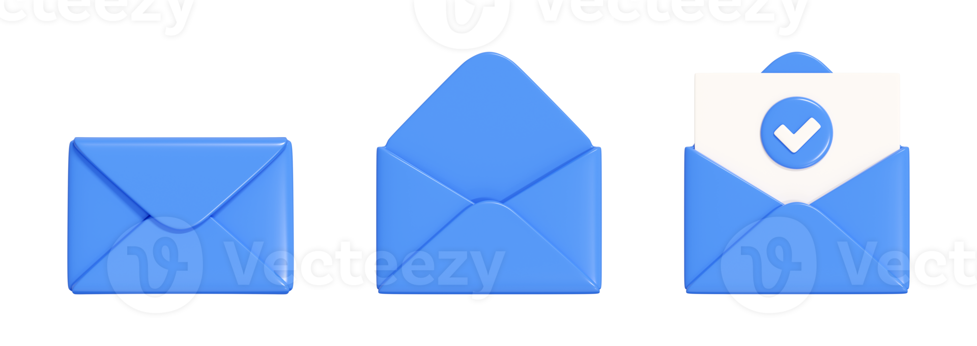 lettre 3d rendre ensemble - bleu enveloppe collection fermé et ouvert avec papier. Envoi en cours bulletin ou abonnement concept. Icônes pour Envoi en cours message par poster. png