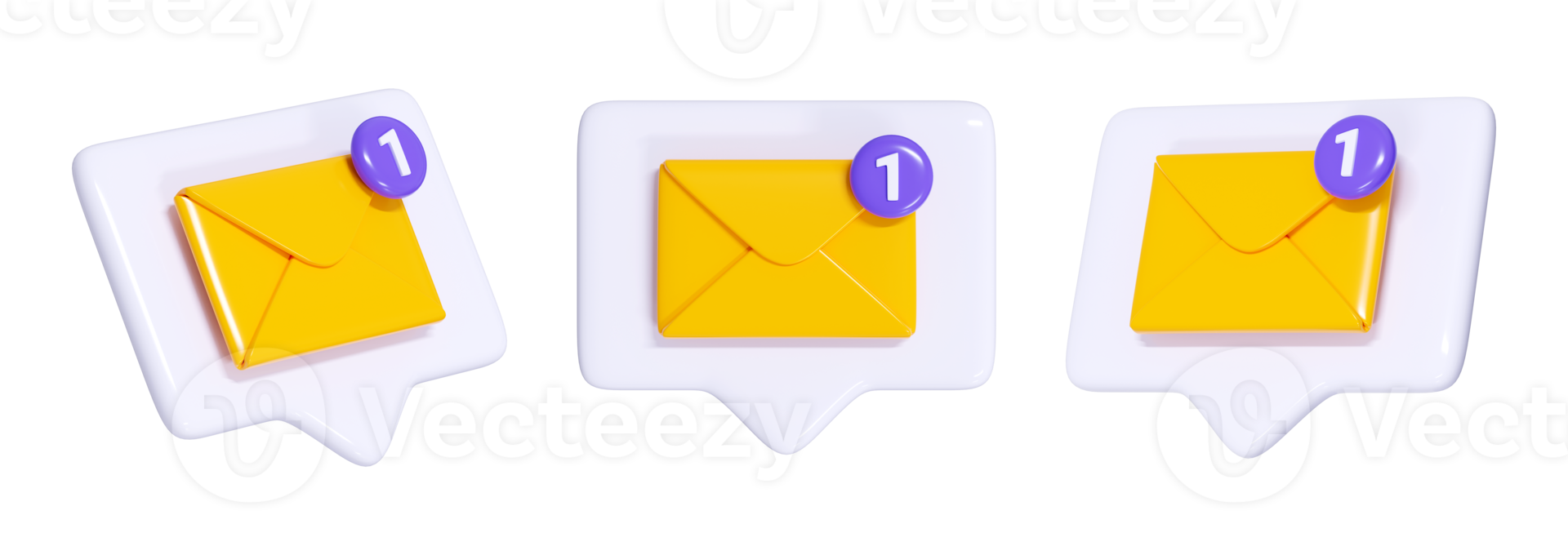Message notification 3d render yellow closed envelope with number