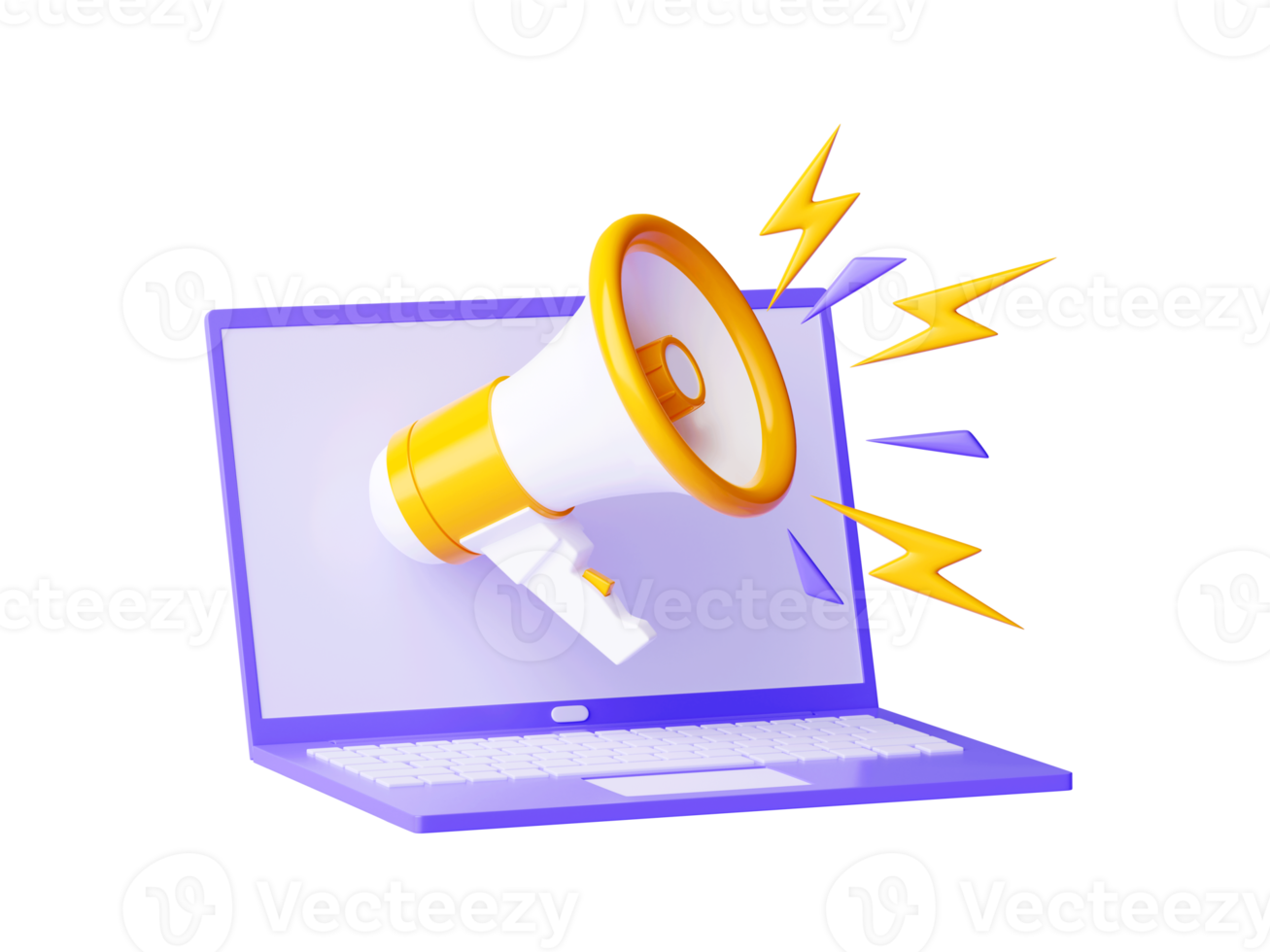 Loudspeaker 3d render - yellow and white megaphone banner with empty space for text for announcement or advertising. png