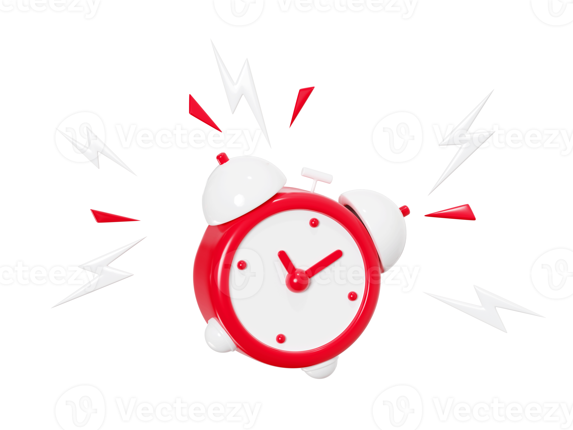 Clock alarm 3d render jumping and ringing red and white watch with