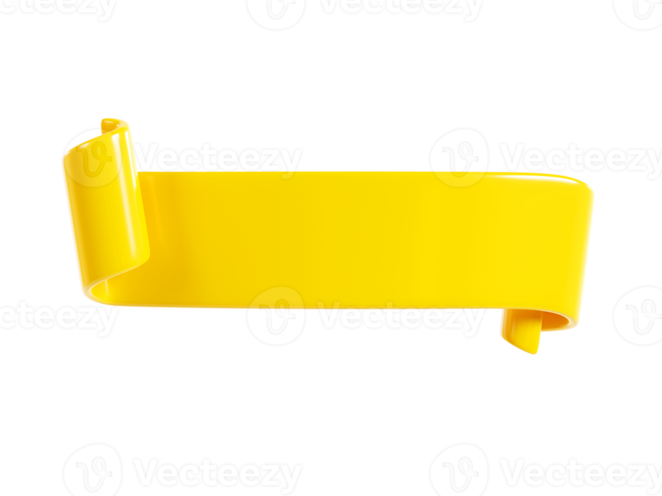 Ribbon text banner 3d render - yellow glossy rolled double tape for sale or promotion message. png